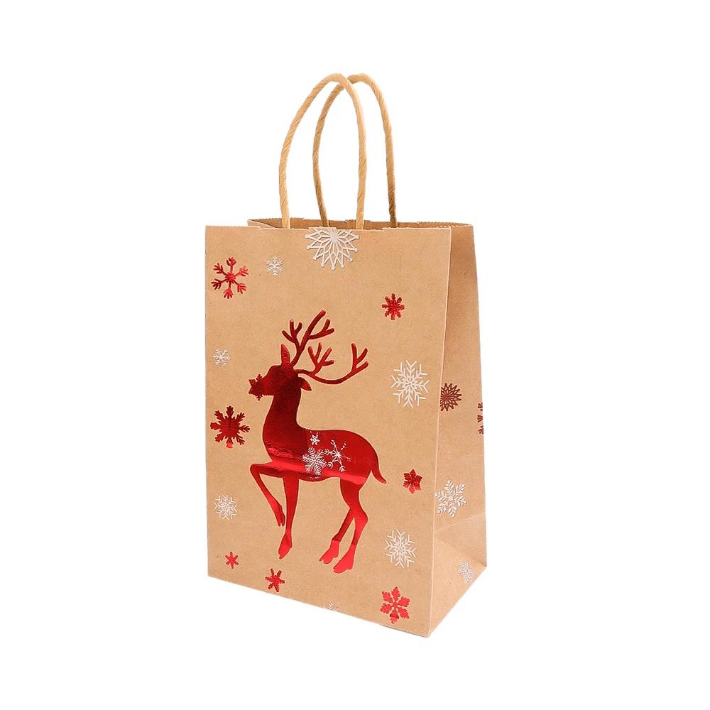 Kraft Paper Bag Christmas Packaging Gift Paper Handbag Santa Claus Snowman Pattern Merry Christmas Home Party Decor Candy Sack