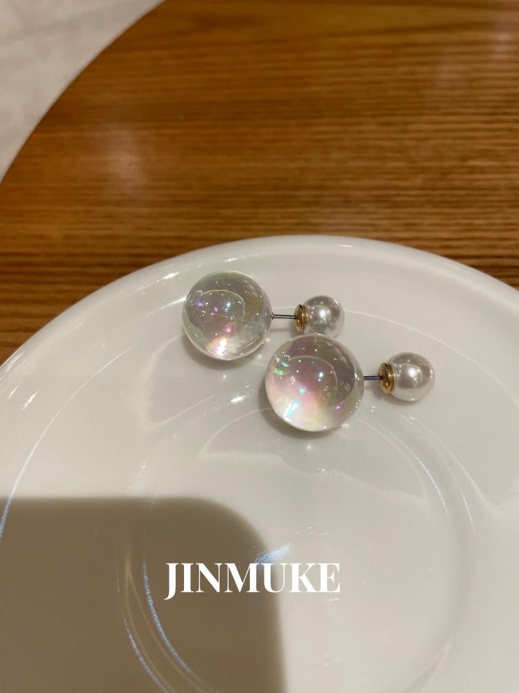 

JINMUKE jewelry Korea imported earrings niche ball temperament transparent stud earrings