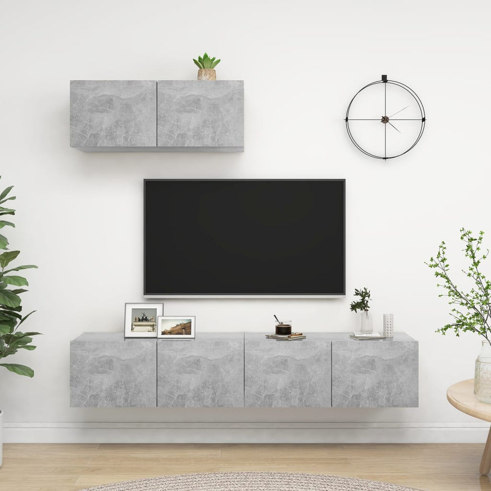 Meubles TV 3 pcs  béton Bois d'ingénierie