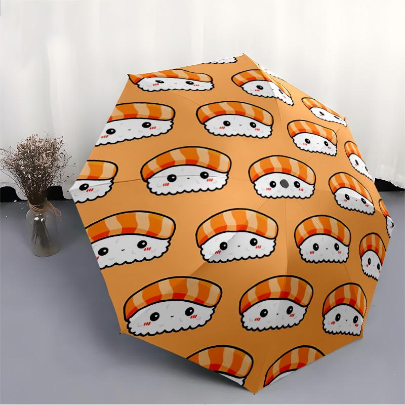 1pc Sushi Pattern Folding Umbrella With Excellent UV Protection, 8 Ribs Casual Durable Lightweight Portable Travelling Umbrella For Men & Wo