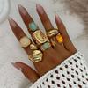 KunJoe 7 Stück/Set Vintage Bunte Acryl Offene Ringe für Damen Punk Geometrische Schlangenform Breiter Ring Finger Schmuck Zubehör