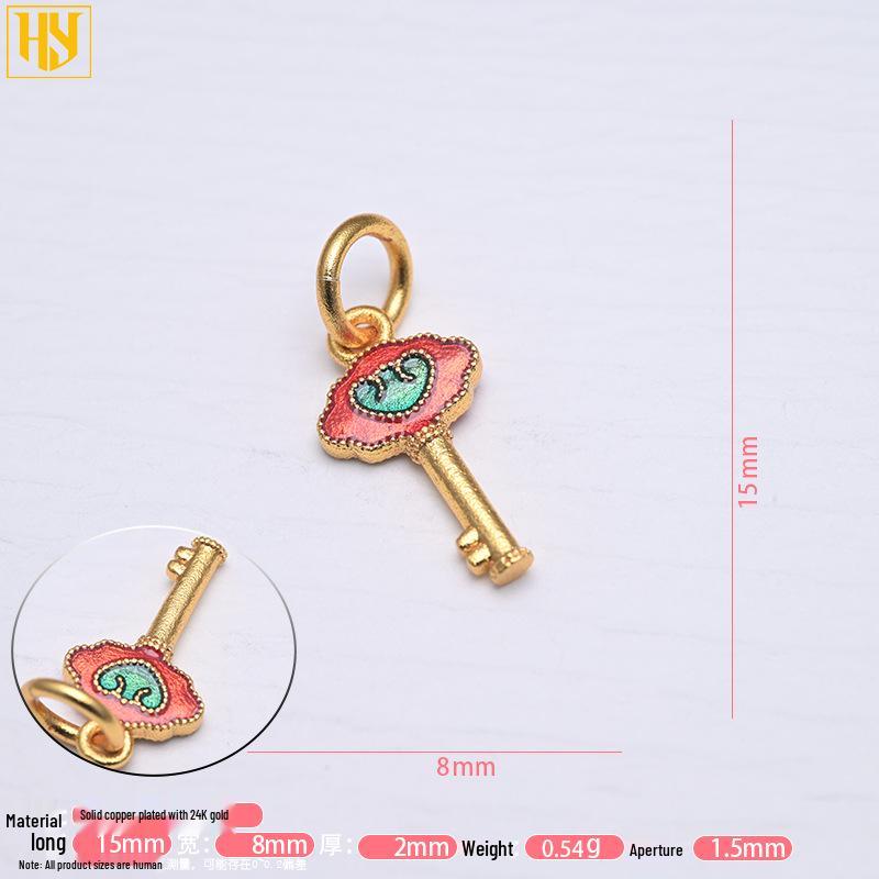Copper-Plated Gold Enamel Peace Lock Key Pendant - Retro Festive Jewelry Charm Necklace Accessory