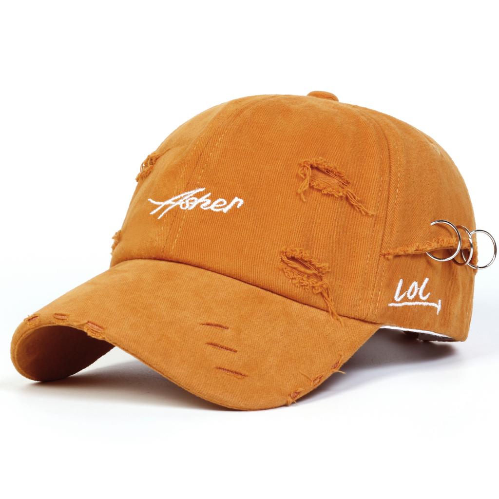 Men Asher Letter Embroidered Vintage Holes Baseball Cap Outdoor Adjustable Sunscreen Leisure Hat Spring Autumn Travel Tourism Beach Vacation