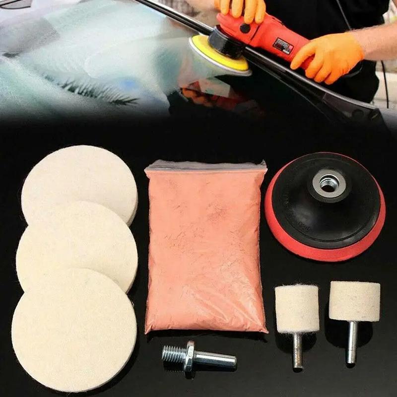8Pcs/Set 4 Oz Cerium Oxide Powder Watch Car Glass Screen Windows Polishing Kit Cleaning Scratch Removal Polishing Backing Pad