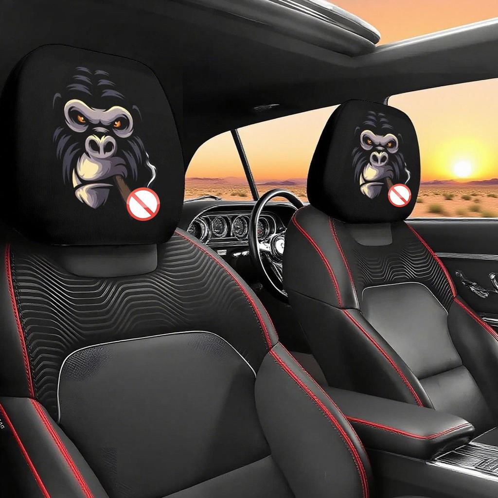 Headrest Cover 2 Piece Ice Silk Funny Cartoon Car Headrest Covers Automotive Seat Protector For Sedan Suv Truck Vehicle