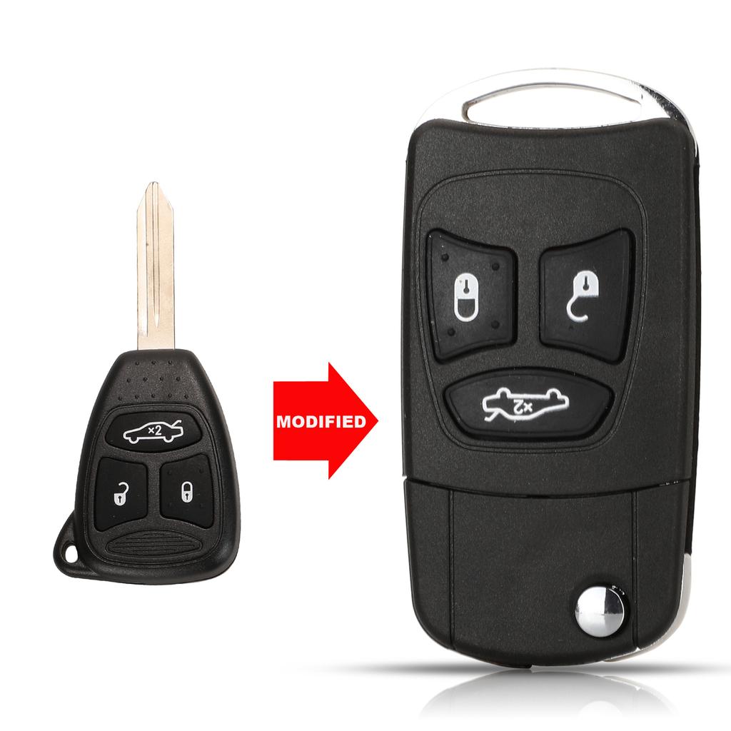 Jingyuqin Modifizierter Eintrag 3/4 Tasten Klappbarer Fernbedienungs-Autoschlüsselgehäuse-Rohling für Chrysler Town Country Dodge Grand Caravan Jeep