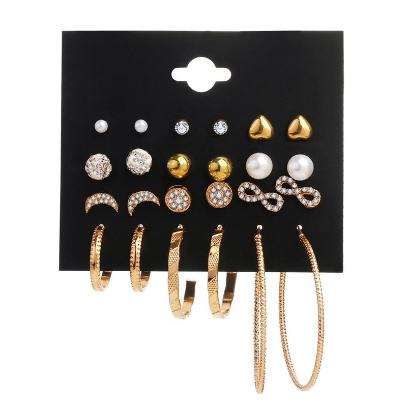 12 Pairs / Set of Bohemian Alloy Heart Moon Earrings Set Women Fashion Jewelry Party Gifts
