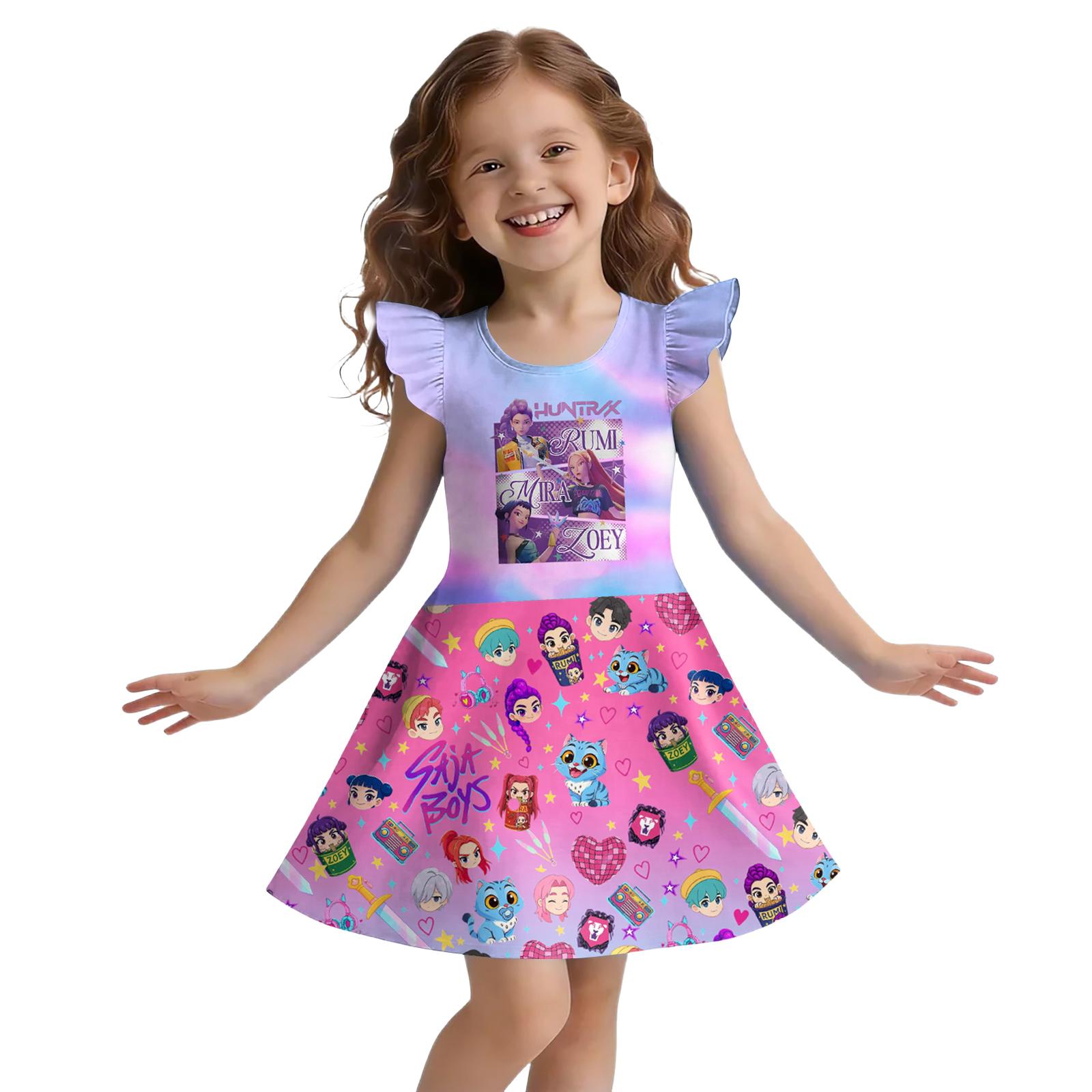 Children s Sleeveless U-neck Summer A-line Floral Casual Holiday Dress 110 синий