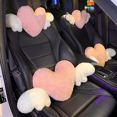JINSERTA Heart-Shaped Car Headrest Plush Love Neck Pillow Seat Back Pillow Lumbar Support Cushion Universal Car