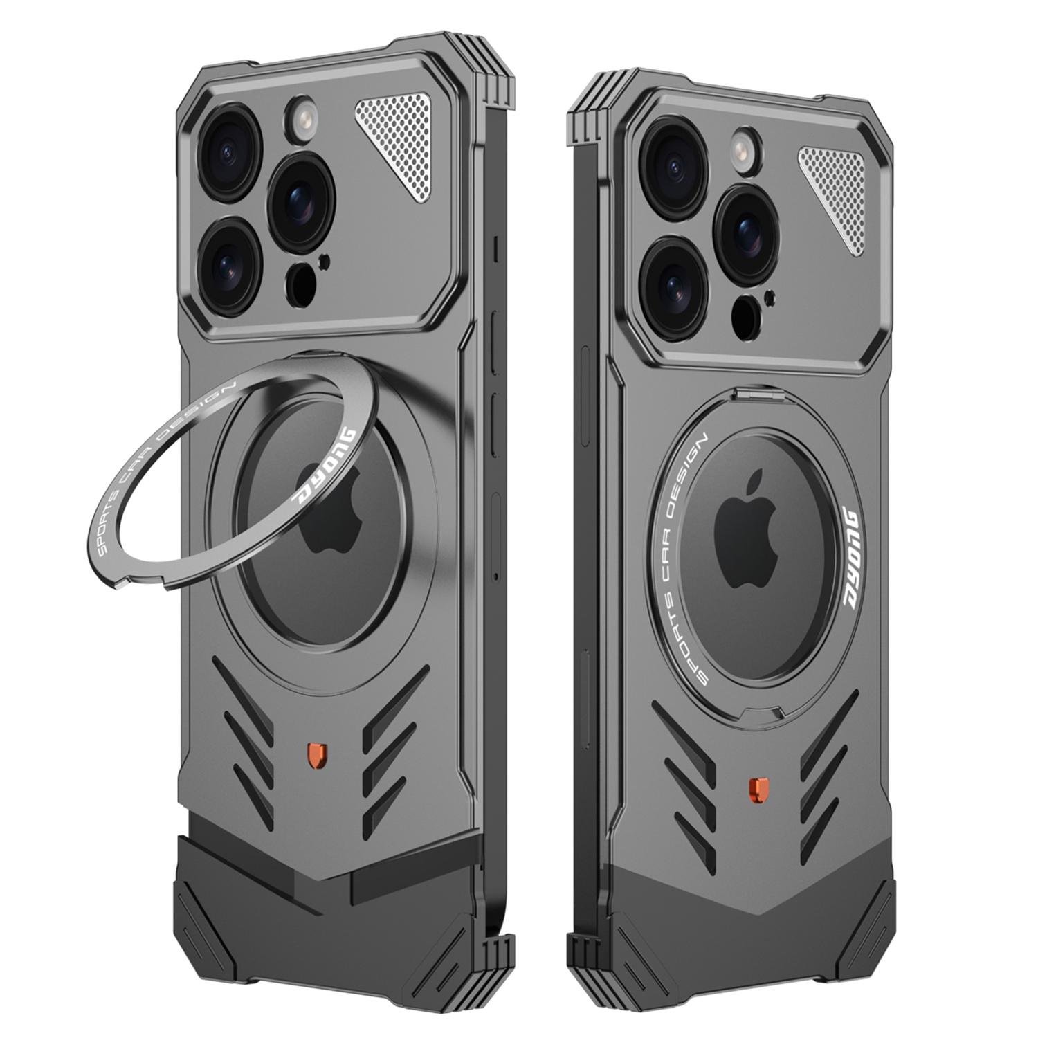 

DYONG For iPhone 16 Pro Max Metal Case Frameless Hollow Heat Dissipation Phone Cover with Kickstand Tarnish