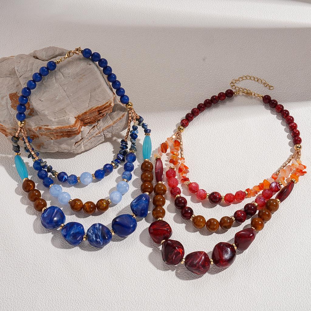 Acrylic Stone Irregular Beaded Round Multi-layer Sweater Chain Exaggerated Necklace