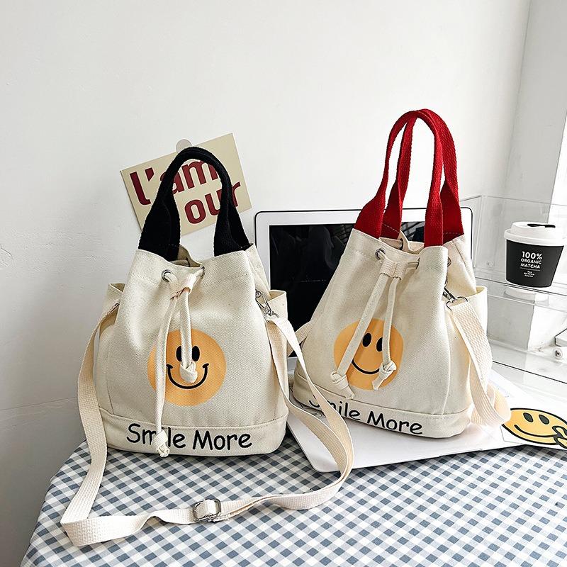 Contrast Color Canvas Bag New Women's Bag Fashion Bucket Bag Crossbody Bag