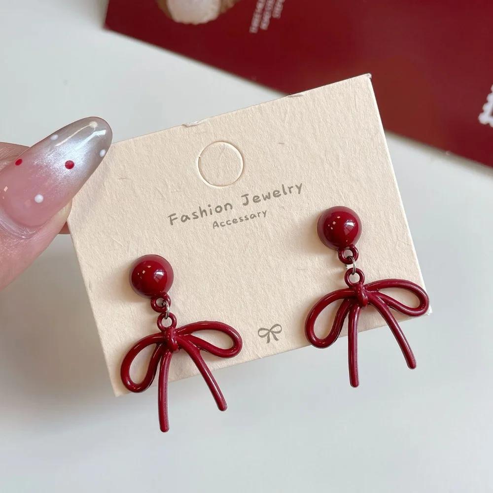 Retro Style Red Bowknot Stud Earrings for Women Girls Simple Earings Piercing Ballet Ribbon Aesthetics Elegant Ear Jewelry Gifts