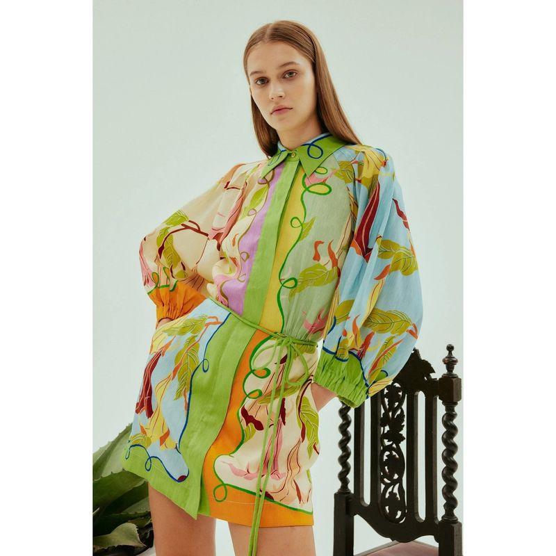 

New European and American Women s Clothing Personalized Stylish Print Shoelace Dress Women Flower color S