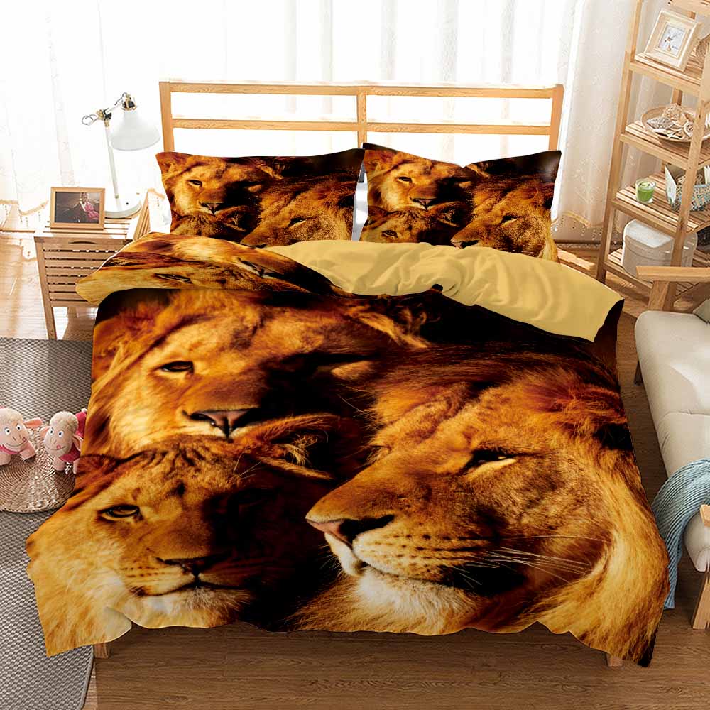 Print Colorful Lion Tiger Bedding European Pattern Duvet Cover Set Queen King Size 2/3pcs Bedclothes Bed Linen For Boys Girls