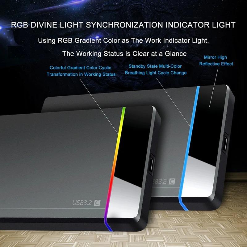2,5palcový Beznástrojový RGB Mobilní Box na Pevný Disk USB 3.2 5Gbps Notebook Pevný Disk SSD HDD Kryt Typ C 3.1