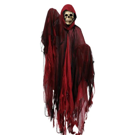 Halloween Grim Reaper Costume Black Hooded Cloak with Skull Masque Vintage Medieval Cape for Adult Cosplay Props