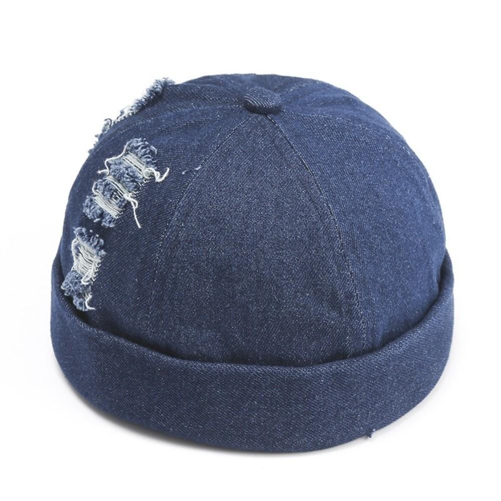 Denim Brimless Hat Dome Bucket Cap Vintage Melon Docker Cap  Unisex