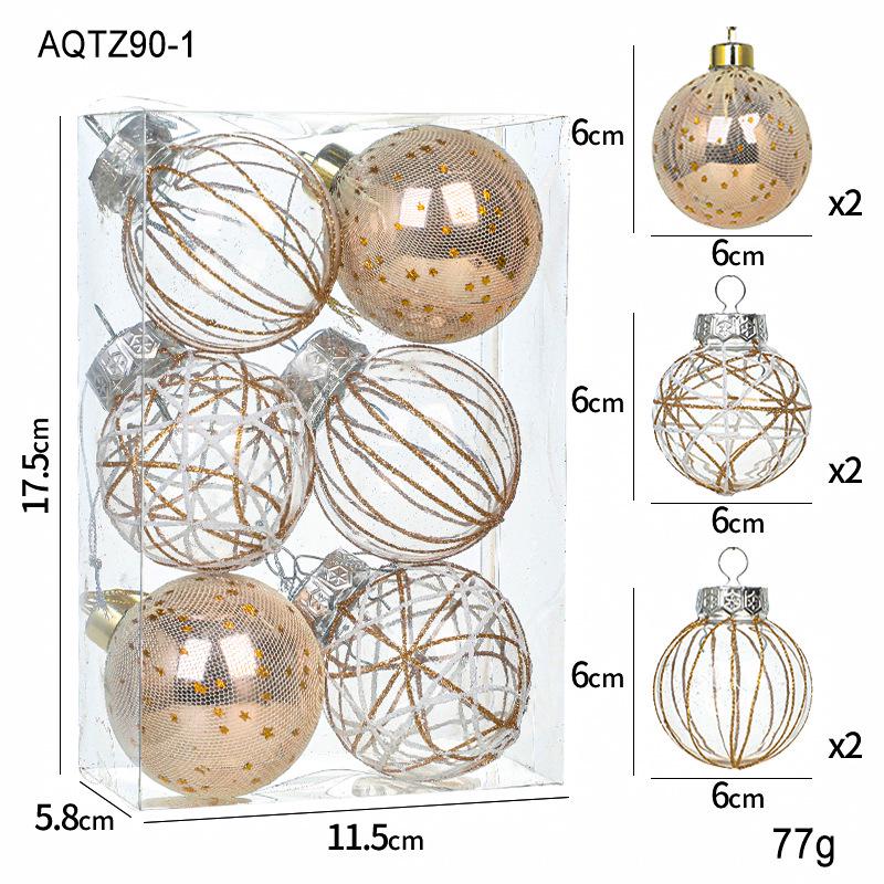 

6CM Plastic Christmas Ball Set with Adhesive Powder Lines - Tree Ornament Decoration 6CM Christmas Ball