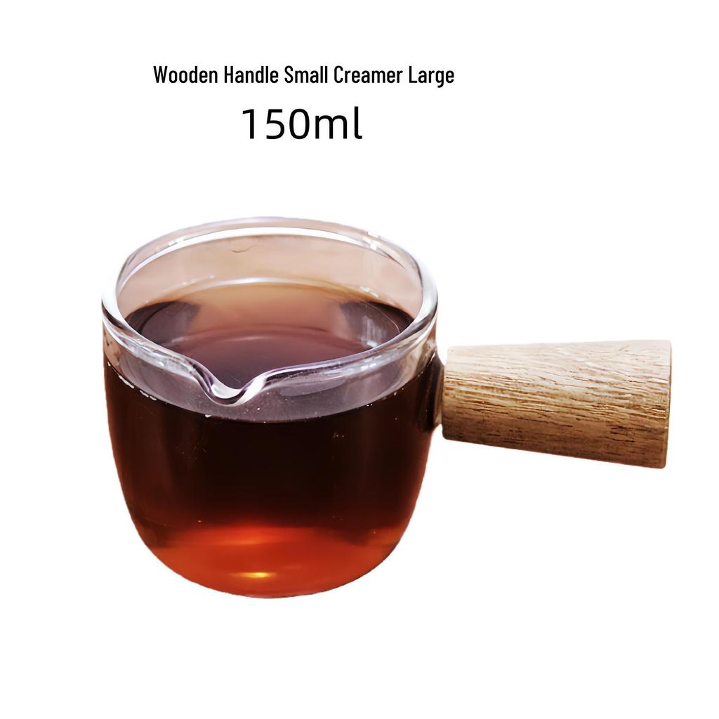 Espresso Scale Wooden Handle Milk Pitcher - Small Coffee & Sauce Measuring Cup