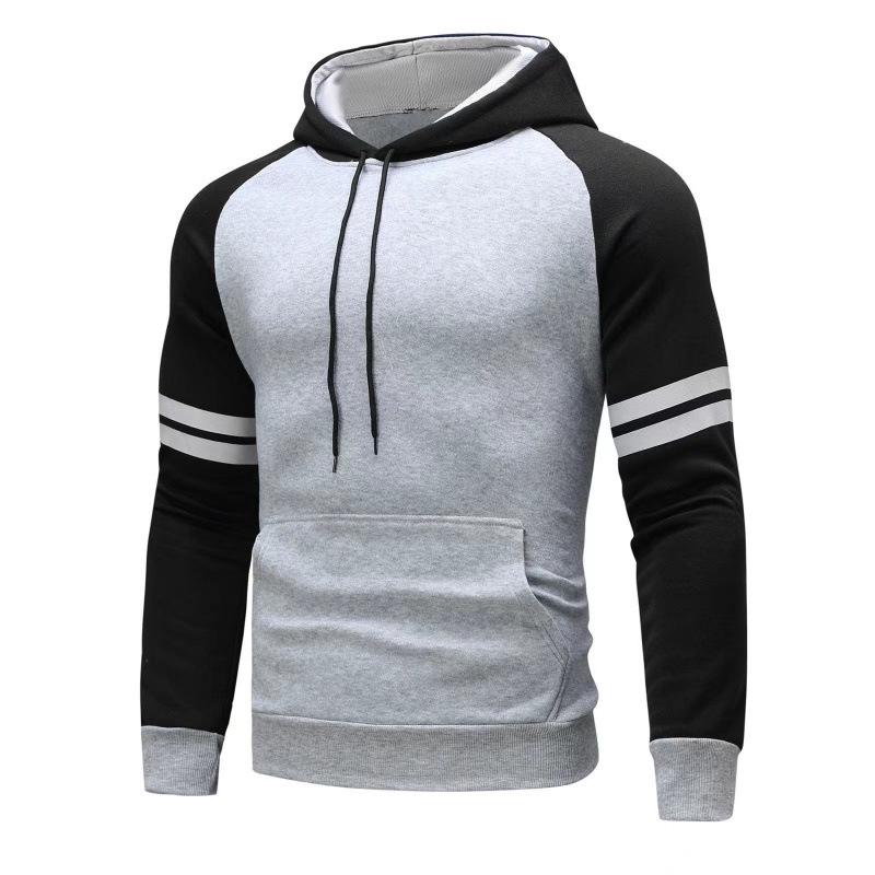 American Style Men s Color Block Striped Hooded Sweatshirt Jacket - Autumn Trendy Brand XXXL серый