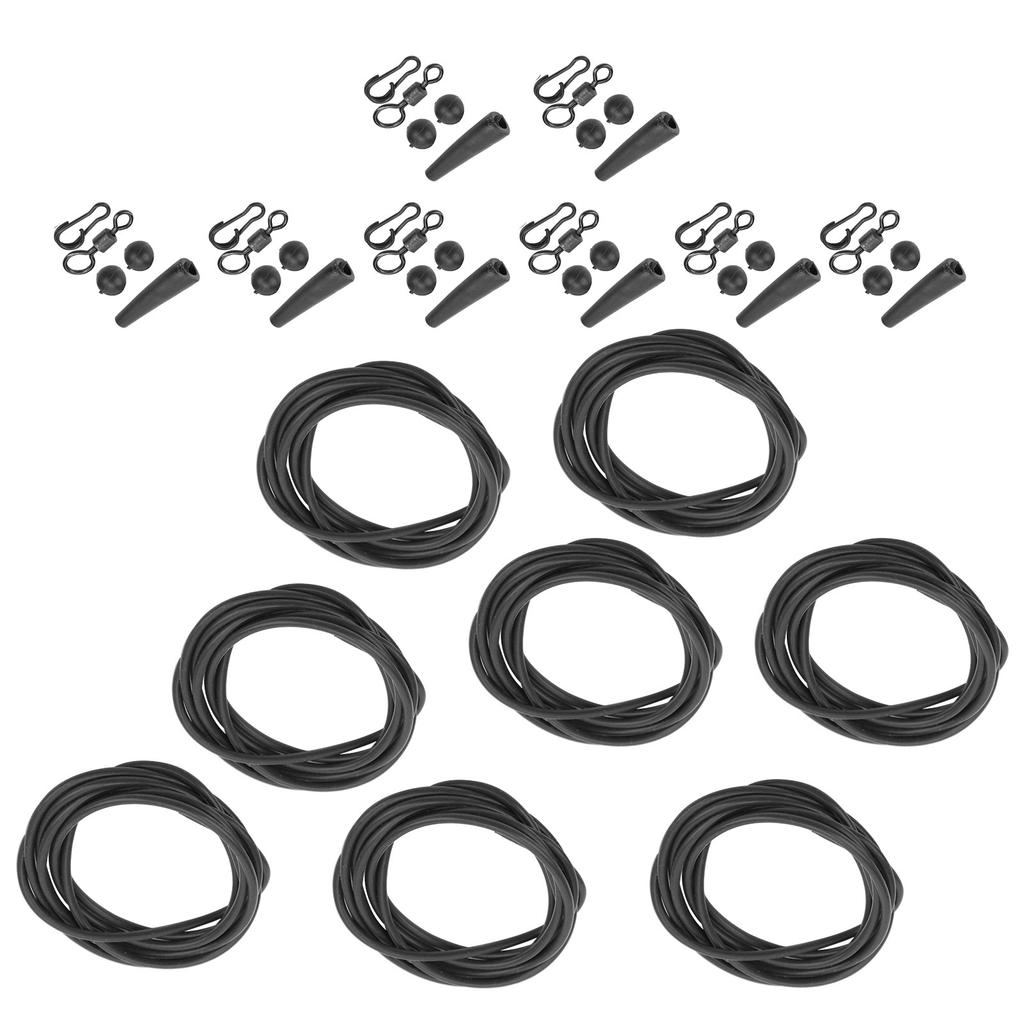 8PCS ABS+Copper Alloy Portable Silicone Hair Rigs Swivel Carp Fishing Accessories(Black )