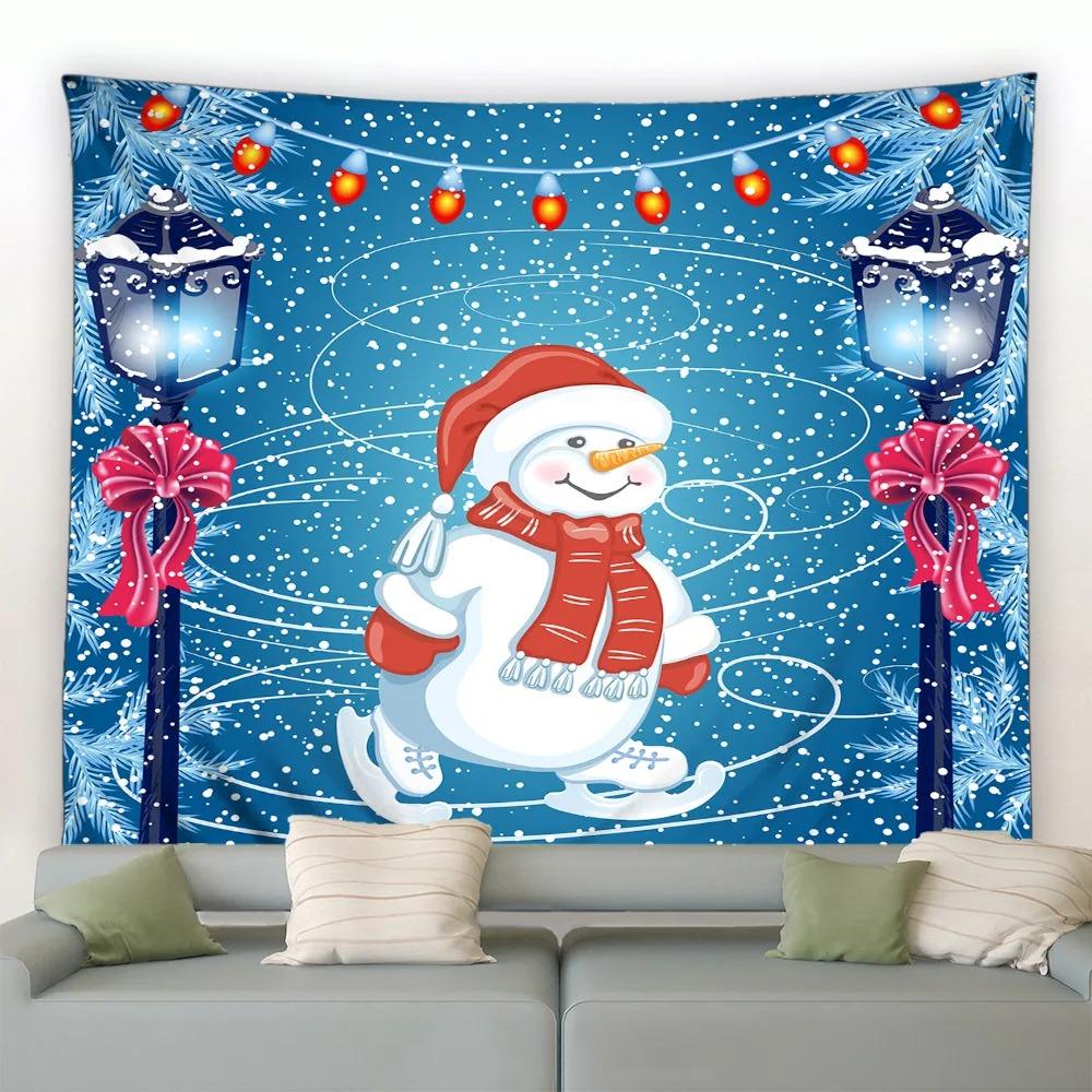 Cartoon Santa Claus Pattern Tapestry Home Bedroom Living Room Wall Decoration Christmas Theme Tapestry
