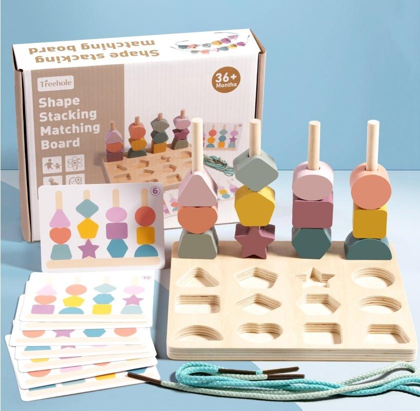 Geometric Shape Matching Building Block Column Set Sensory Integration Training Five Sets Of Columns Early Childhood Education Enlightenment Cognitive