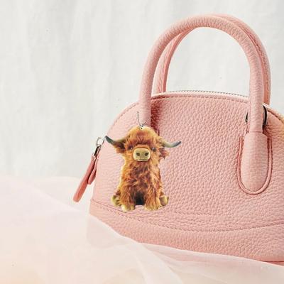 Highland Cattle Hanging Decoration with Bead Chain Cow Animal Toy DIY Keychain Pendant Decoration Backpack Ornament Birthday Gift