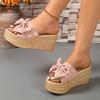 Fashion Star Bowtie Chunky Platform Wedge Sandals Women Summer 2025 Thick Bottom High Heels Slides Women Plus Size 35-42 Slippers Shoes