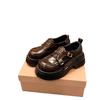 Genuine Leather Amiu's Double Buckle with Round Head British Style JK Small Leather Shoes Platform Thick Heel Loafers Women's Single Shoes Women