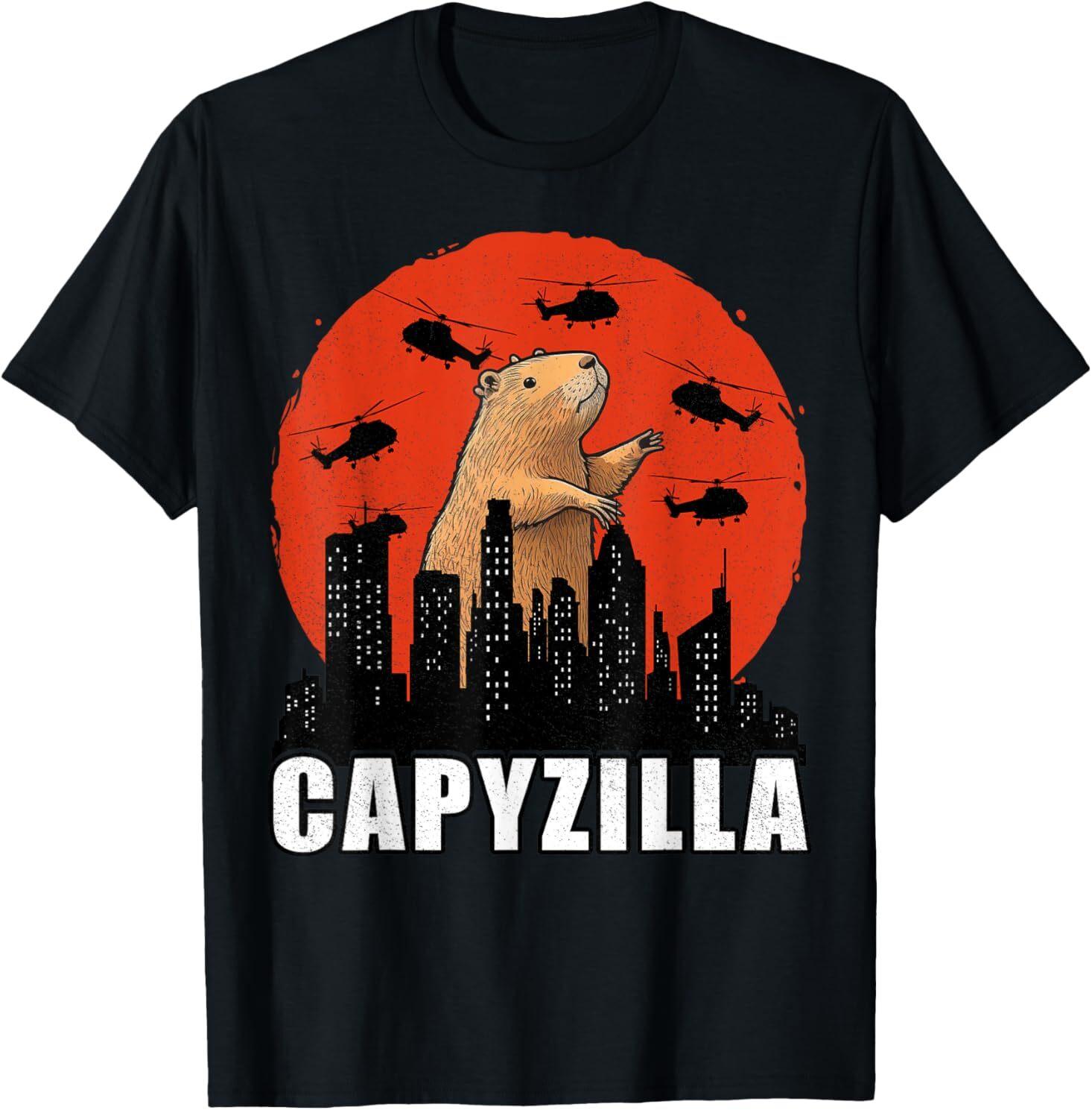Capybara Shirt Funny Capybara Rodent Capyzilla Funny T-Shirt Mens Womens Tees Top S