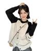 College style long-sleeved contrasting color splicing knitted sweater women's clothing autumn loose age-reducing cardigan versatile jacket