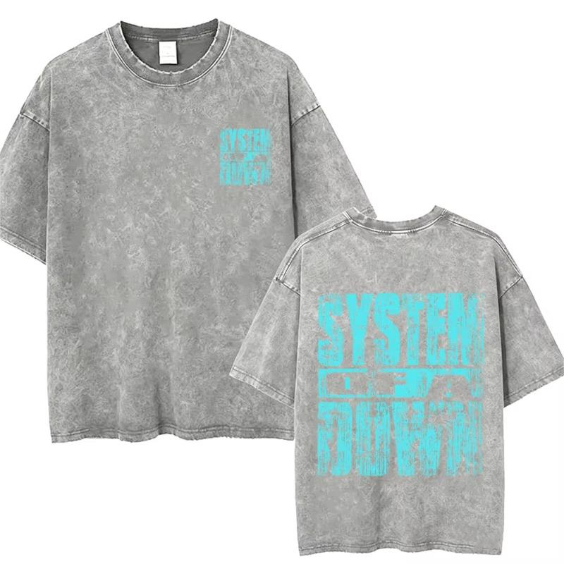 T-shirt Vintage Lavé System Of A Down Homme Rétro Rock Metal T-shirts Oversize Homme Décontracté Coton Haute Qualité
