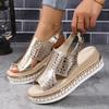 Spot 2026 Summer New Large Buckle Slope Heel Fashionable and Comfortable Thick Bottom Bright Face Women's Sandals