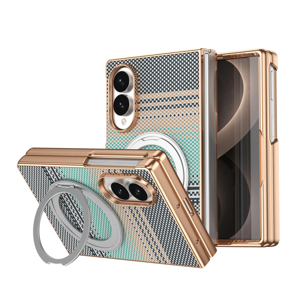 Applicable to Samsung Z FOLD8 folding mobile phone case Kevlar pattern rotating bracket Magnetic suction Flip7/6 all-inclusive anti-drop