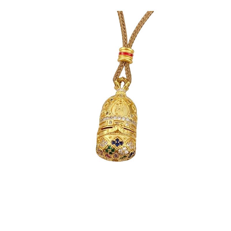 Gold-Style Sand Inlaid Diamond Pendant Necklace, New Chinese Compass Design