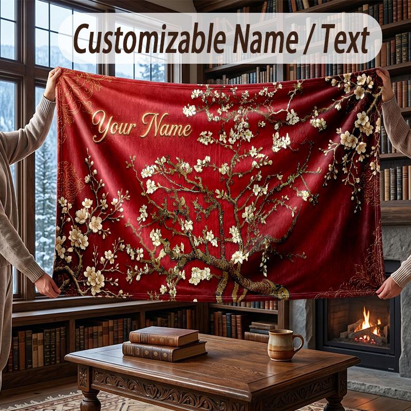 Floral Garden Theme Throw Blanket Custom Name Text Personalized Blanket Soft Cozy Blanket for Home Sofa Bed