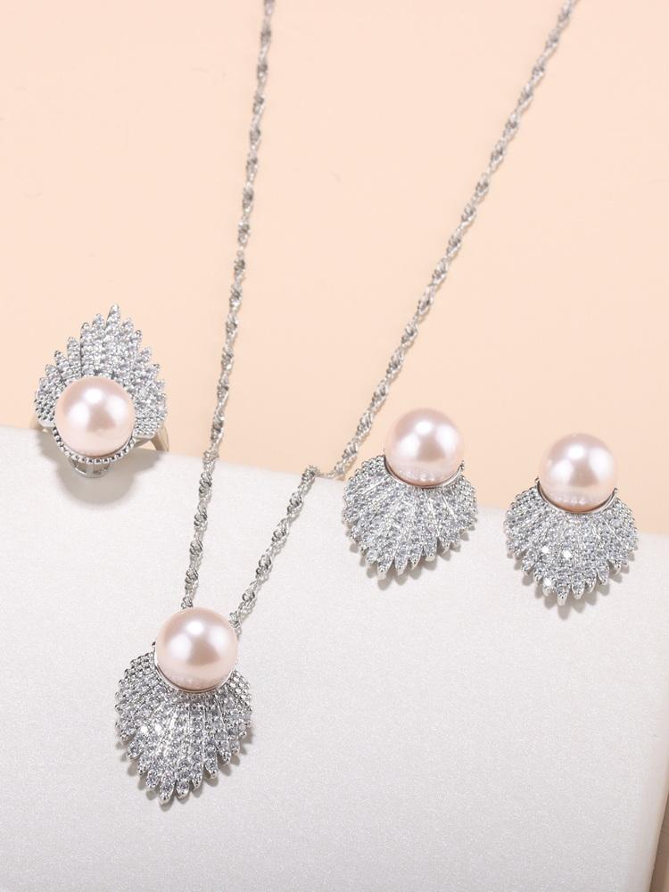 Luxusdesign Große Naturperle Schmucksets Mit Ehering Halskette Und Anhänger Für Frauen Ohrringe resizable white