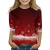 Christmas Day Print Tops For Youth Girls 4-11 Years Round Neck 3/4 Sleeves T-Shirts Trendy Tops Outfit Tees
