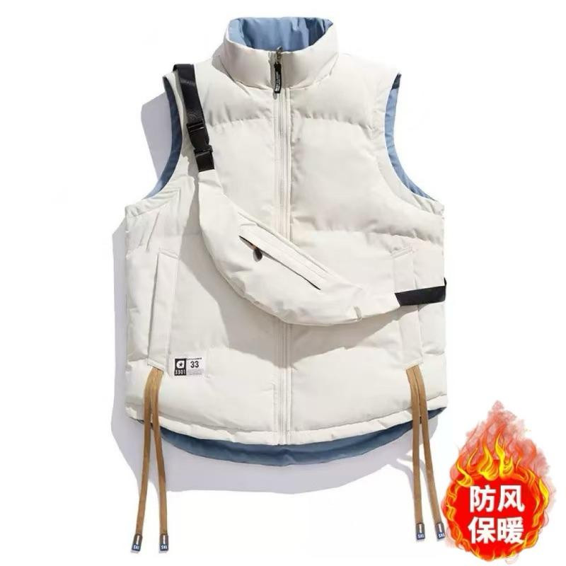 

Unisex Green Puffer Vest with Detachable Bag Stand Collar Warm Winter Gilet XL белый