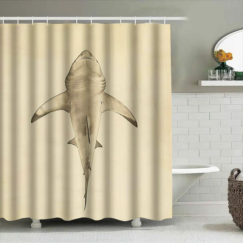 Vintage Hai Badezimmer Vorhang Duschvorhang Wasserdicht Heimdekor Dekoration Weiß