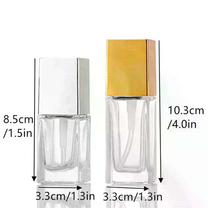 15/30ml Empty Pump Bottle Glass Liquid Foundation Container Makeup Transparent Square Refillable Bottle Portable Pump Bottle