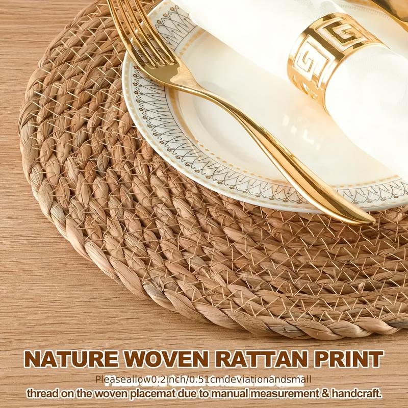 6-Piece Hand-Woven Rattan Placemats - Round Woven Table Mats, Suitable for Dining Rooms and Living Rooms, Heat-resistant