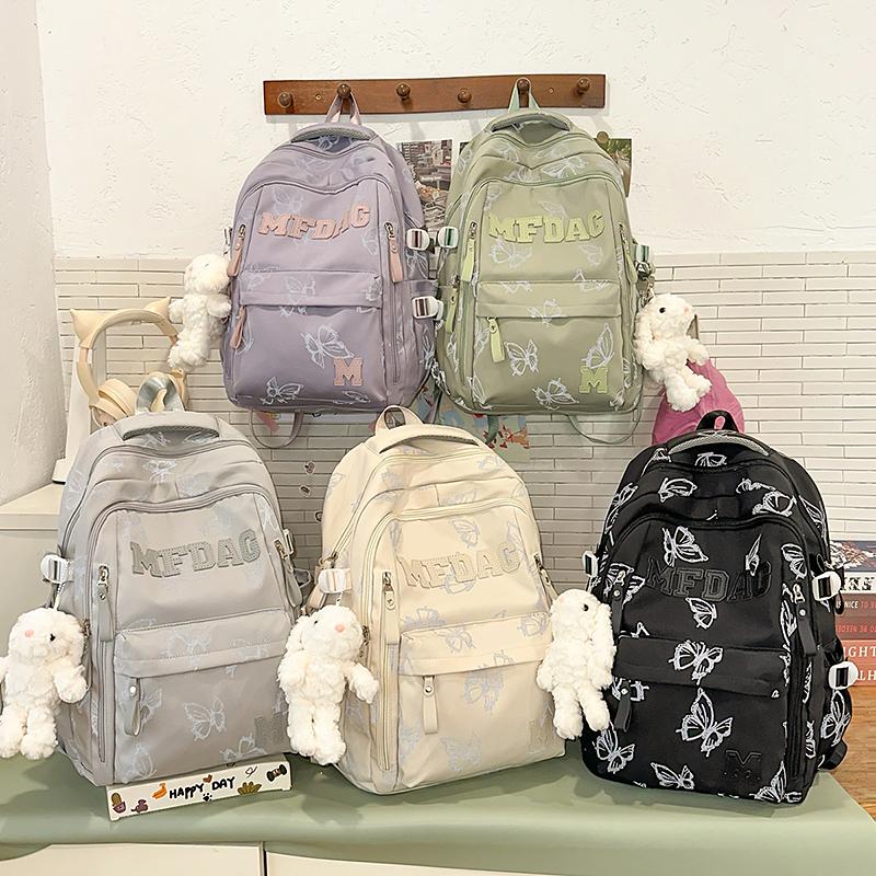 Fashionable Butterfly Printed Backpack Large Capacity Nylon Backpack Student Backpack with Multiple Pockets Suitable for Daily and Student Use