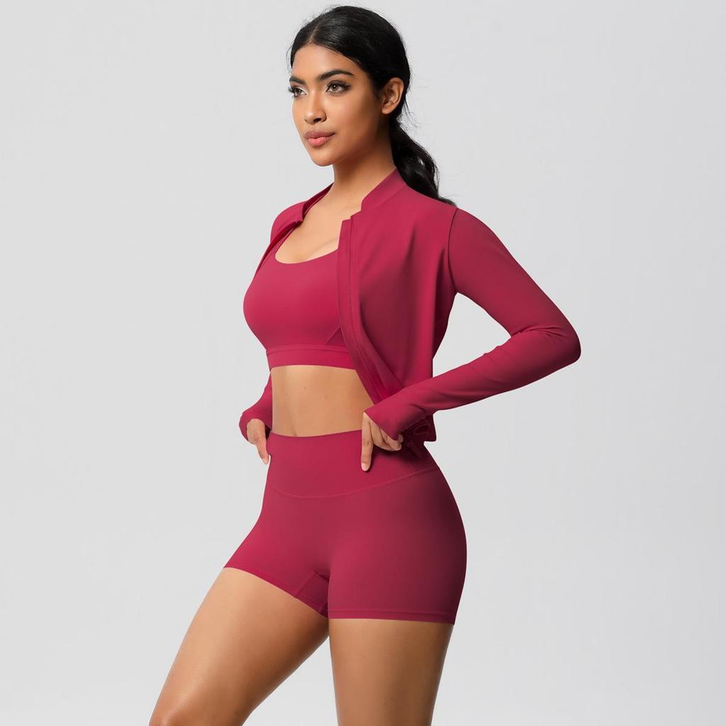 Women's 3-Piece Cloud-Feel Yoga Set: Tight Shorts, Shockproof Vest & Running Jacket