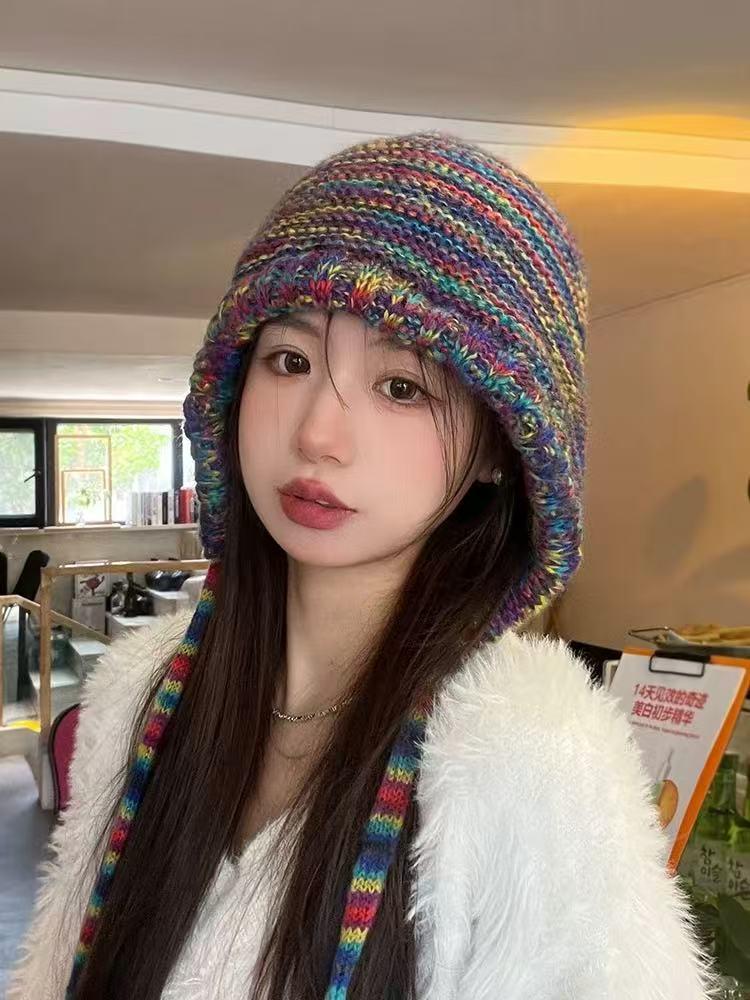 

Вязаная шапка-бини с 3D-цветком ручной вязки, придающая лицу стройность, женская осенне-зимняя шерстяная шапка с кисточкой Adjustable