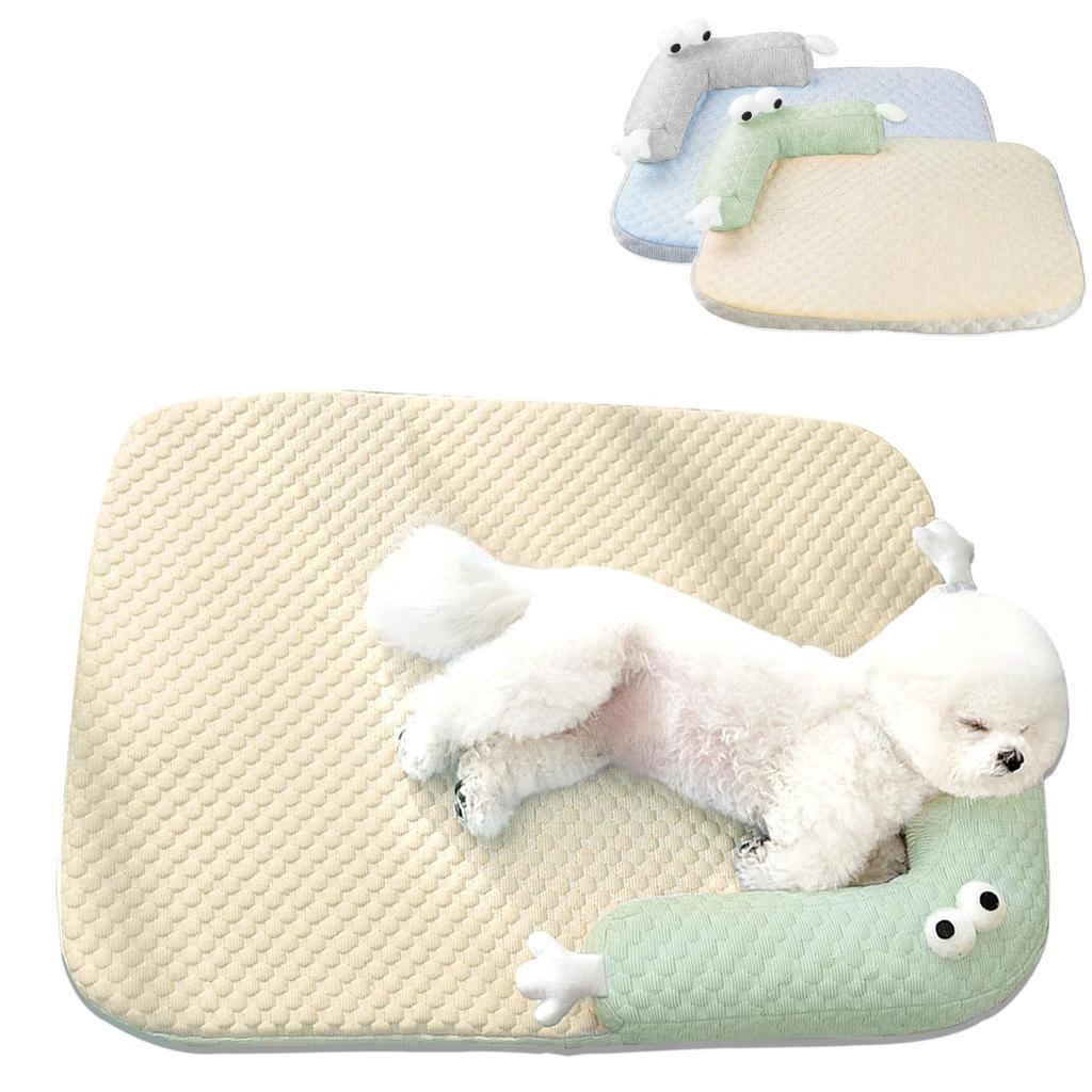 GlamPurr Pet Bed Cushion Mat for Dogs and Summer Cooling Chin and Heat Relief Cats, Rest, Stylish, Washable, Non-Slip, Breathable, Cooling, (Lemon,