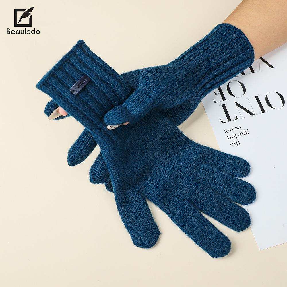 Knitted Gloves for Women In Winter Korean New Style Solid Color Finger Touchable Screen Warm Outdoor Cycling Yarn Gloves