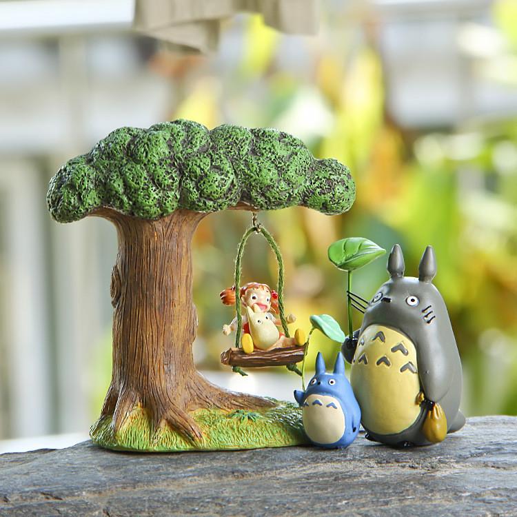 Totoro Resin Micro Landscape With Cartoon Cat Swing And Autumn Leaves For Gift And Collection